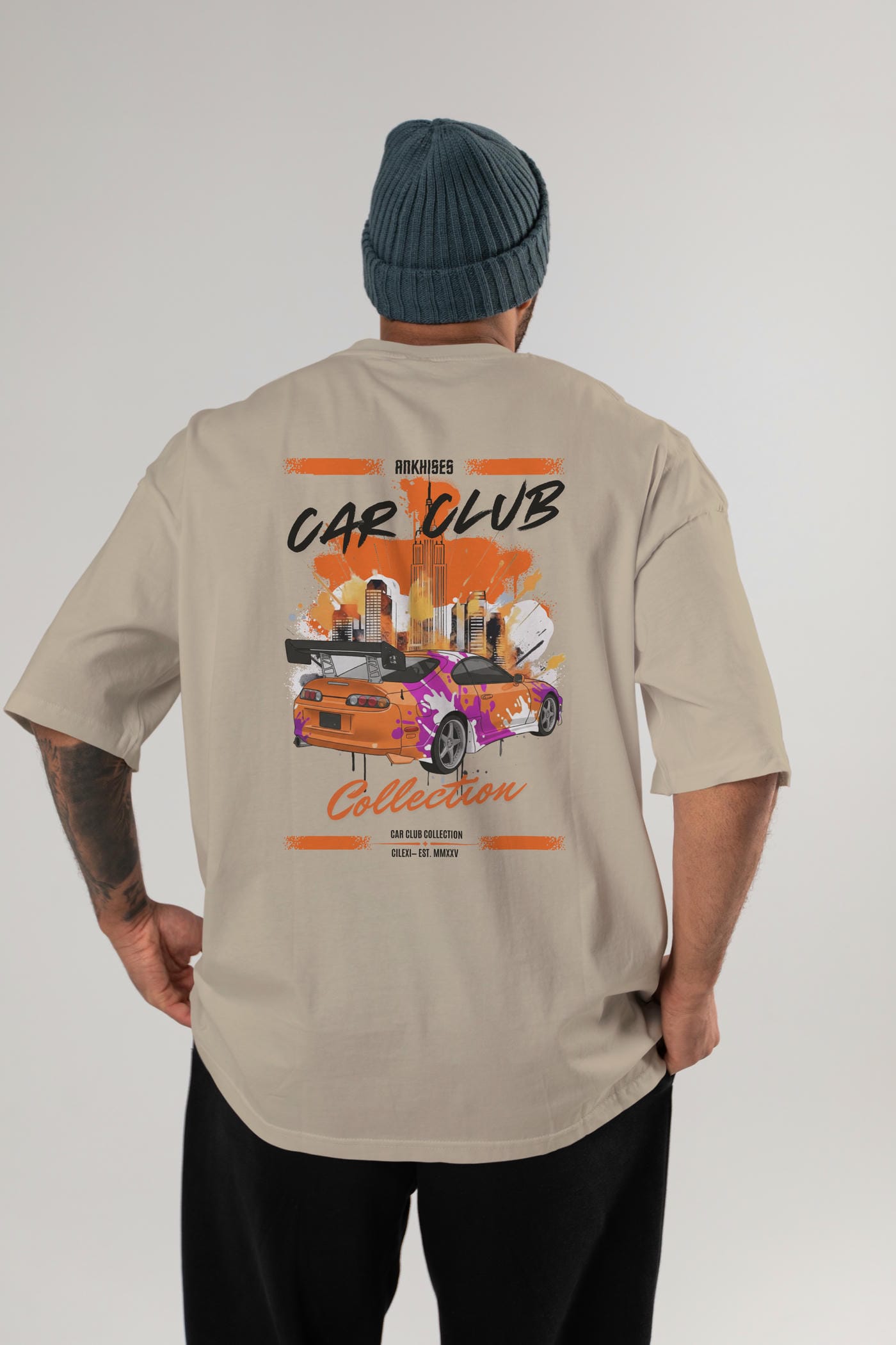 Araba Club Serisi 39 Baskılı Oversize t-shirt Erkek Kadın %100 Pamuk Bisiklet Yaka tişort