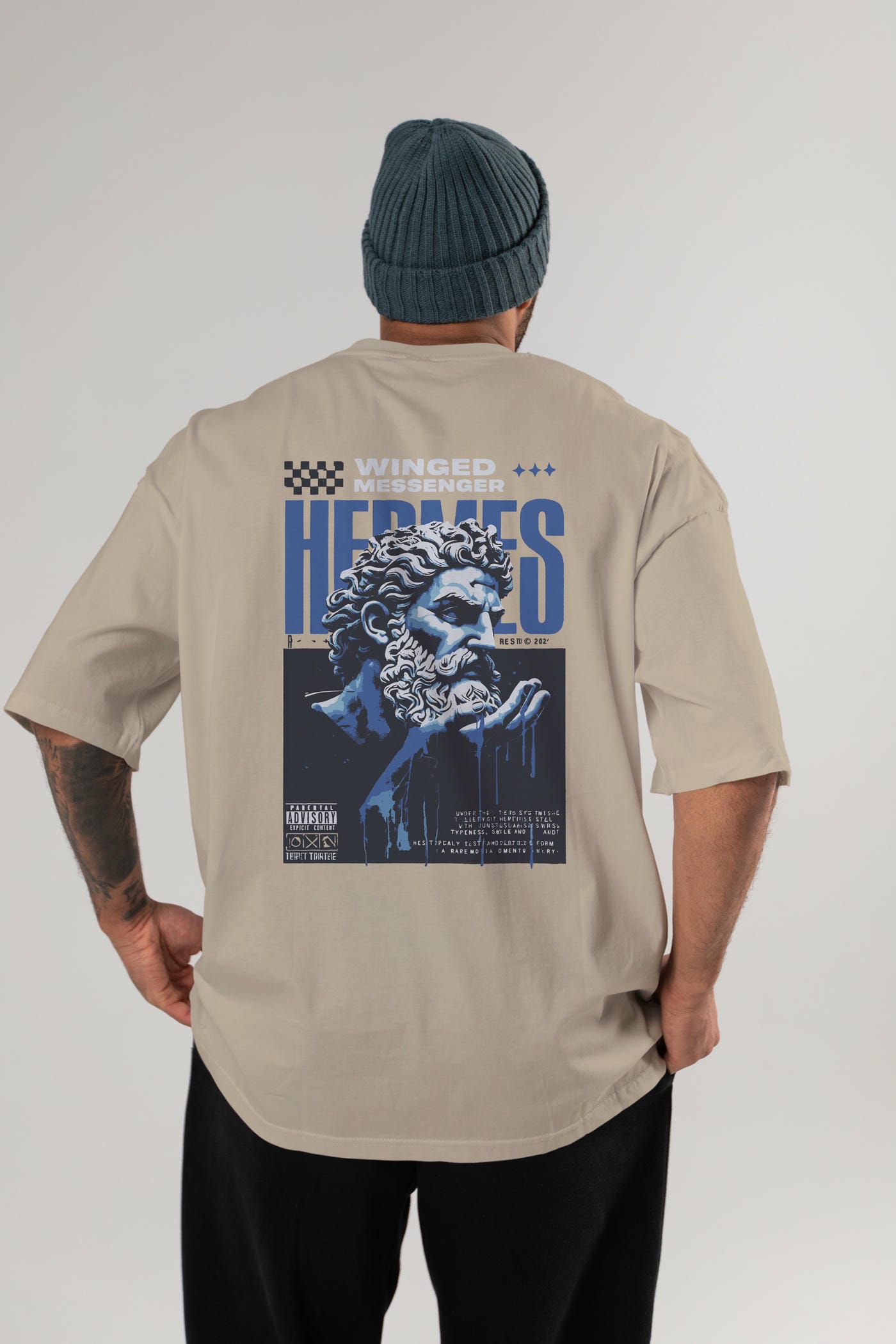 Hermes 2 Arka Baskılı Oversize t-shirt Erkek Kadın %100 Pamuk Bisiklet Yaka tişort