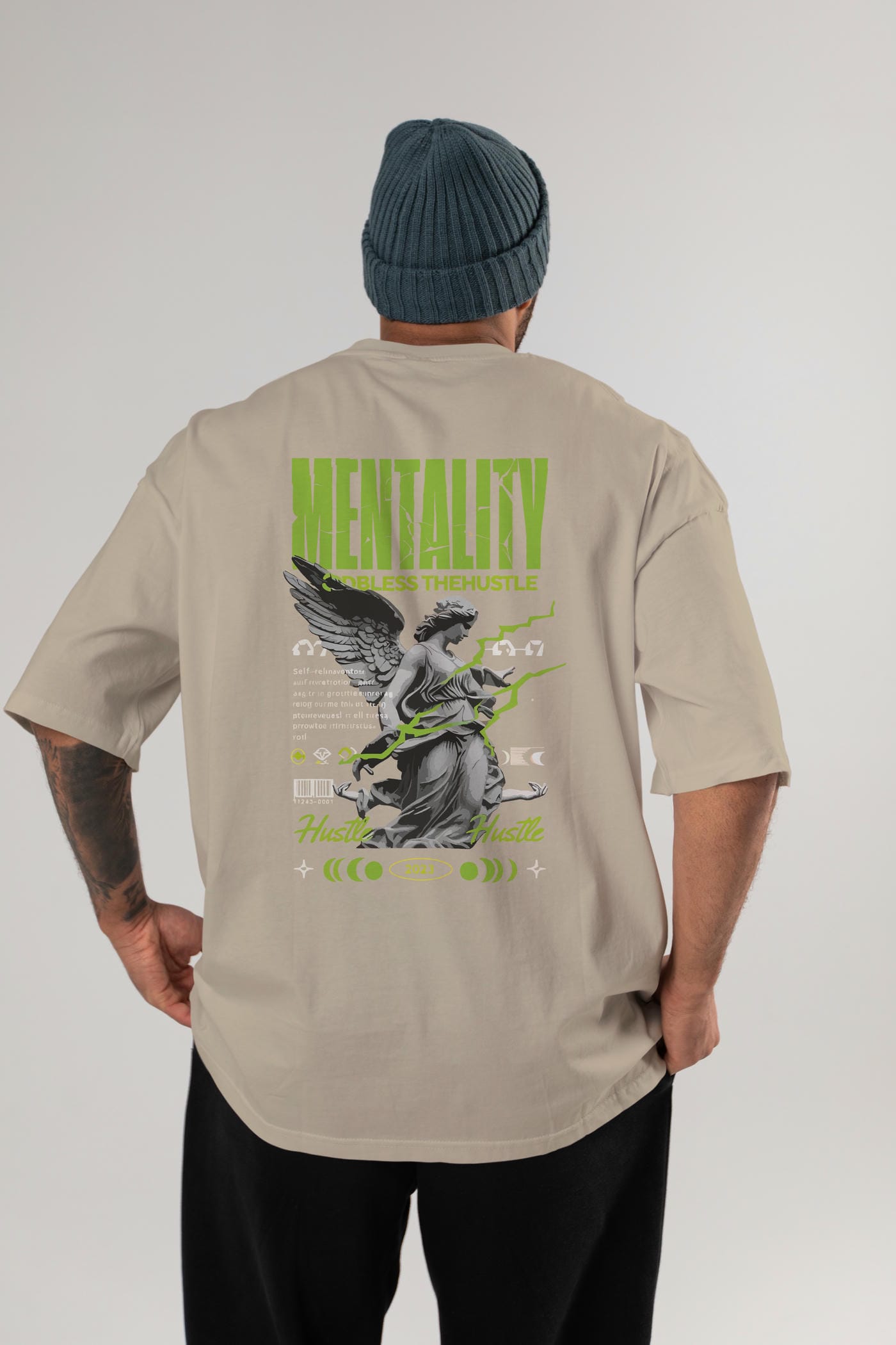 Mentality Arka Baskılı Oversize t-shirt Erkek Kadın %100 Pamuk Bisiklet Yaka tişort