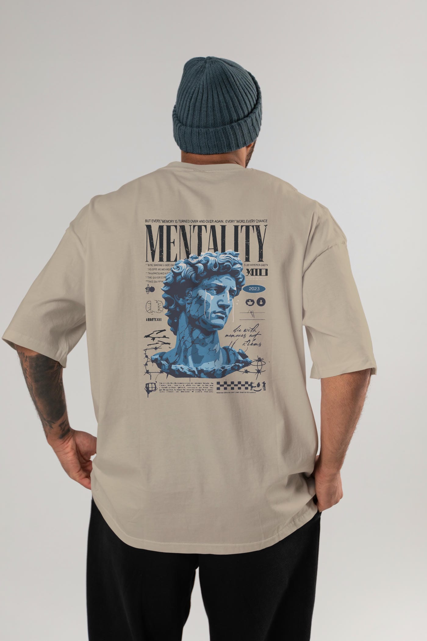 Mentality 2 Arka Baskılı Oversize t-shirt Erkek Kadın %100 Pamuk Bisiklet Yaka tişort