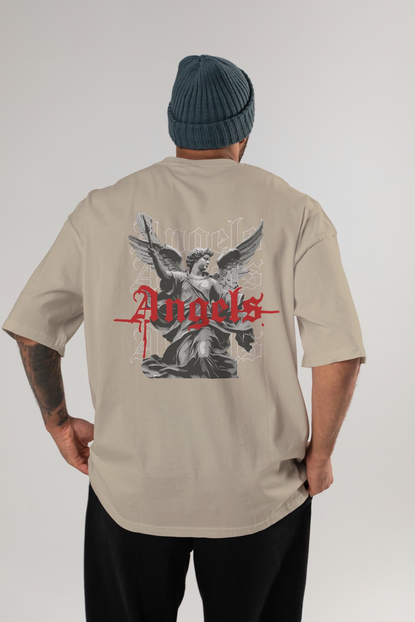 Angels Arka Baskılı Oversize t-shirt Erkek Kadın %100 Pamuk Bisiklet Yaka tişort