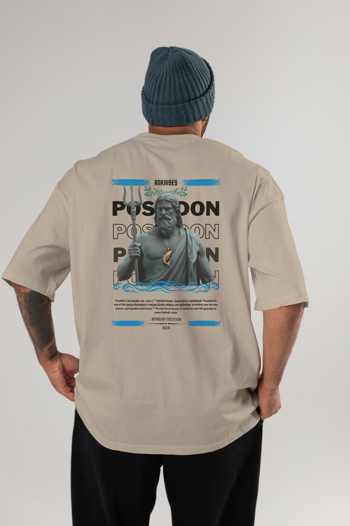 Poseidon 2 Arka Baskılı Oversize t-shirt Erkek Kadın %100 Pamuk Bisiklet Yaka tişort