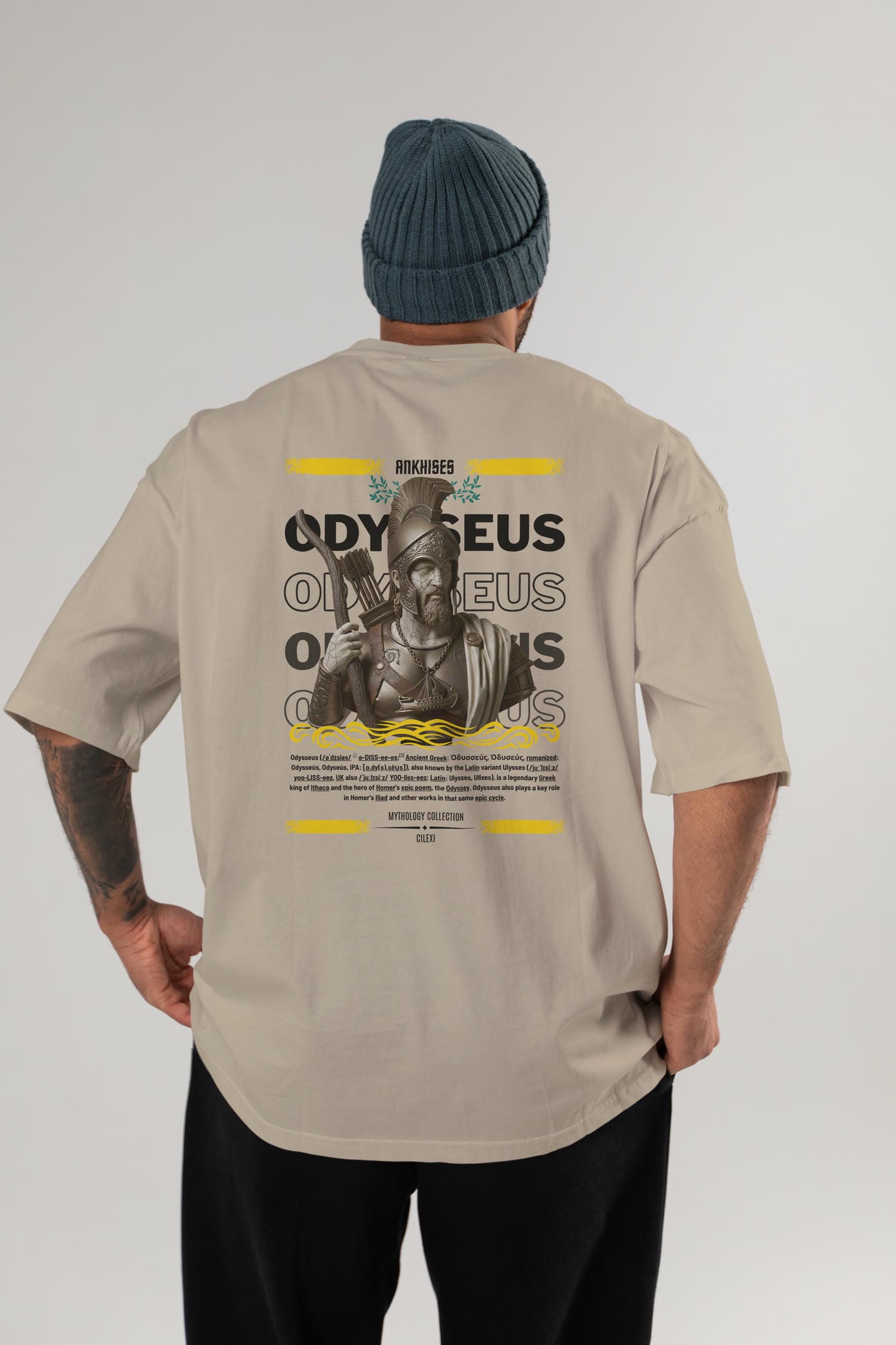 Odysseus 1 Arka Baskılı Oversize t-shirt Erkek Kadın %100 Pamuk Bisiklet Yaka tişort
