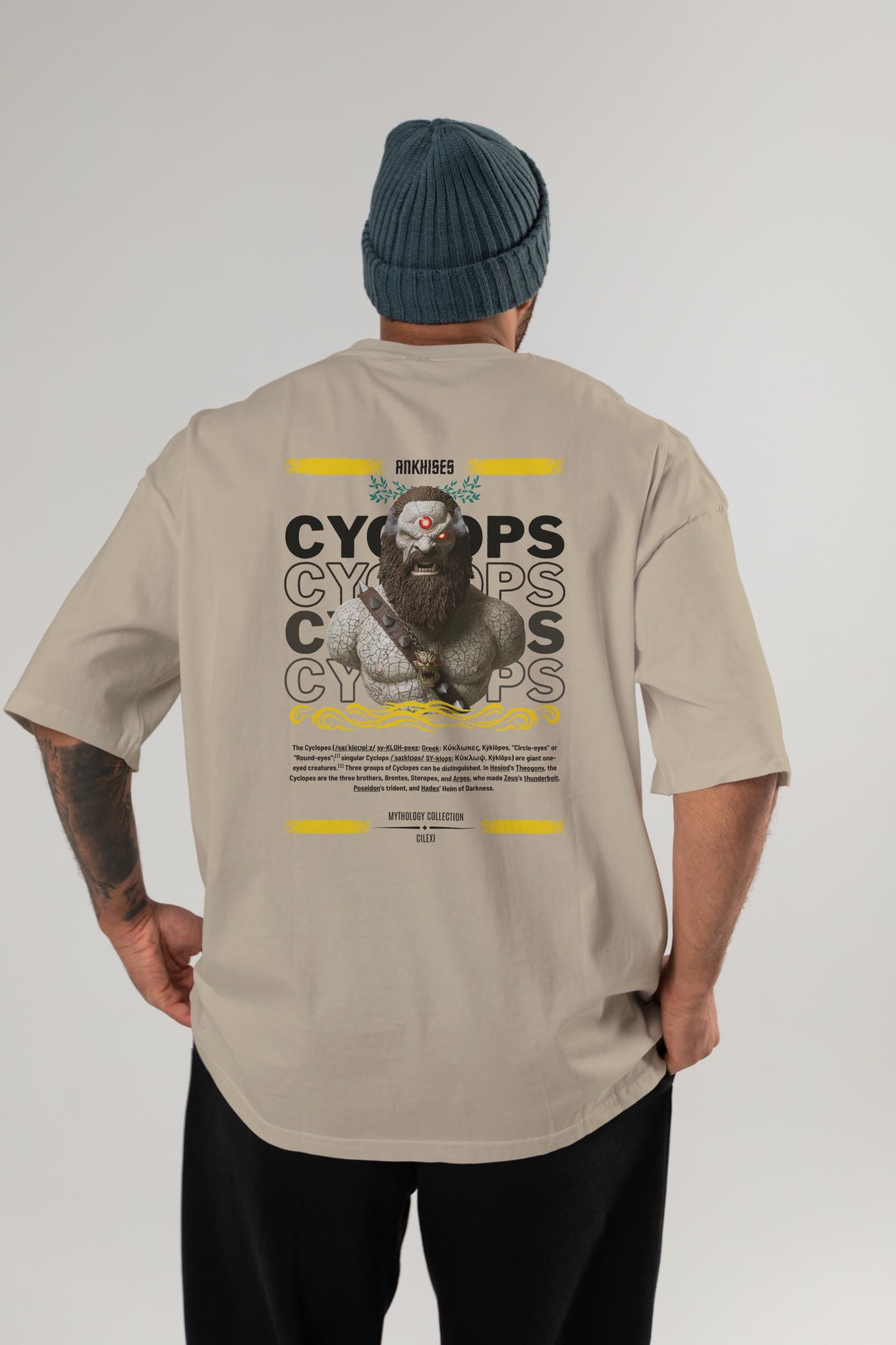 Cyclopes 1 Arka Baskılı Oversize t-shirt Erkek Kadın %100 Pamuk Bisiklet Yaka tişort