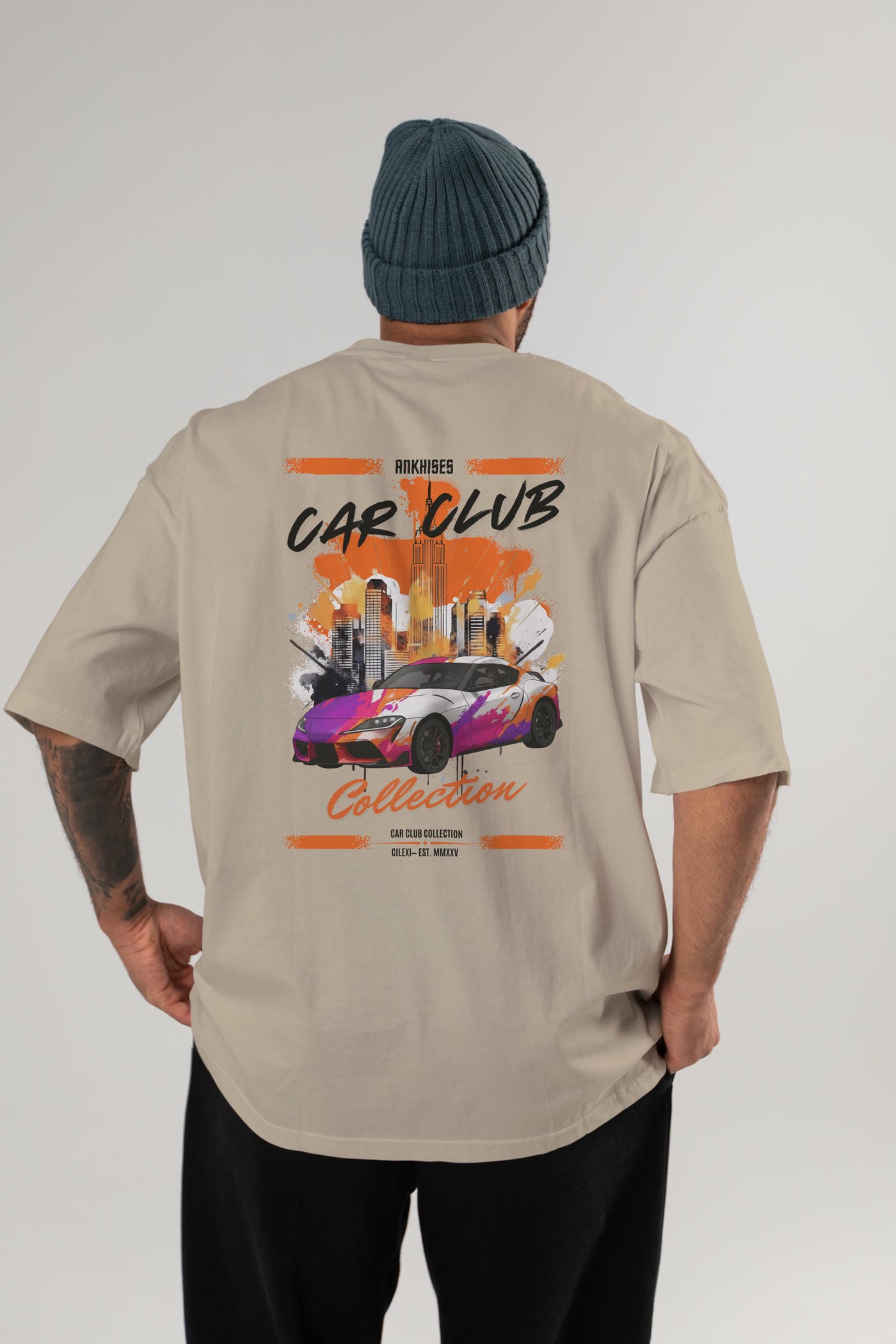 Araba Club Serisi 38 Baskılı Oversize t-shirt Erkek Kadın %100 Pamuk Bisiklet Yaka tişort