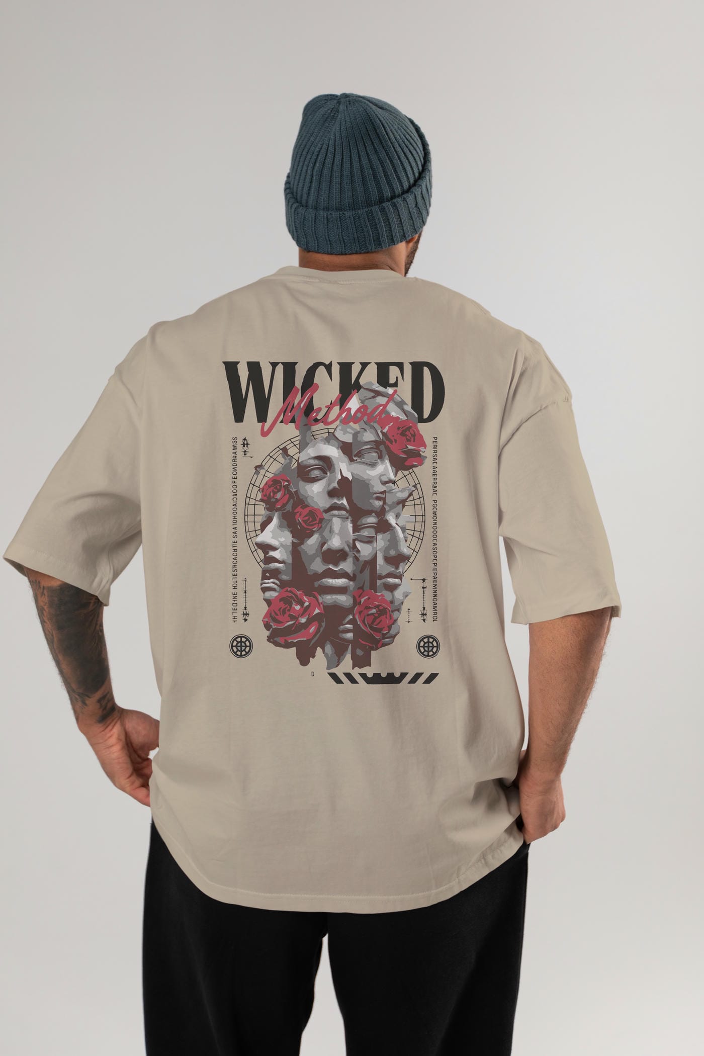 Wicked Method Arka Baskılı Oversize t-shirt Erkek Kadın %100 Pamuk Bisiklet Yaka tişort