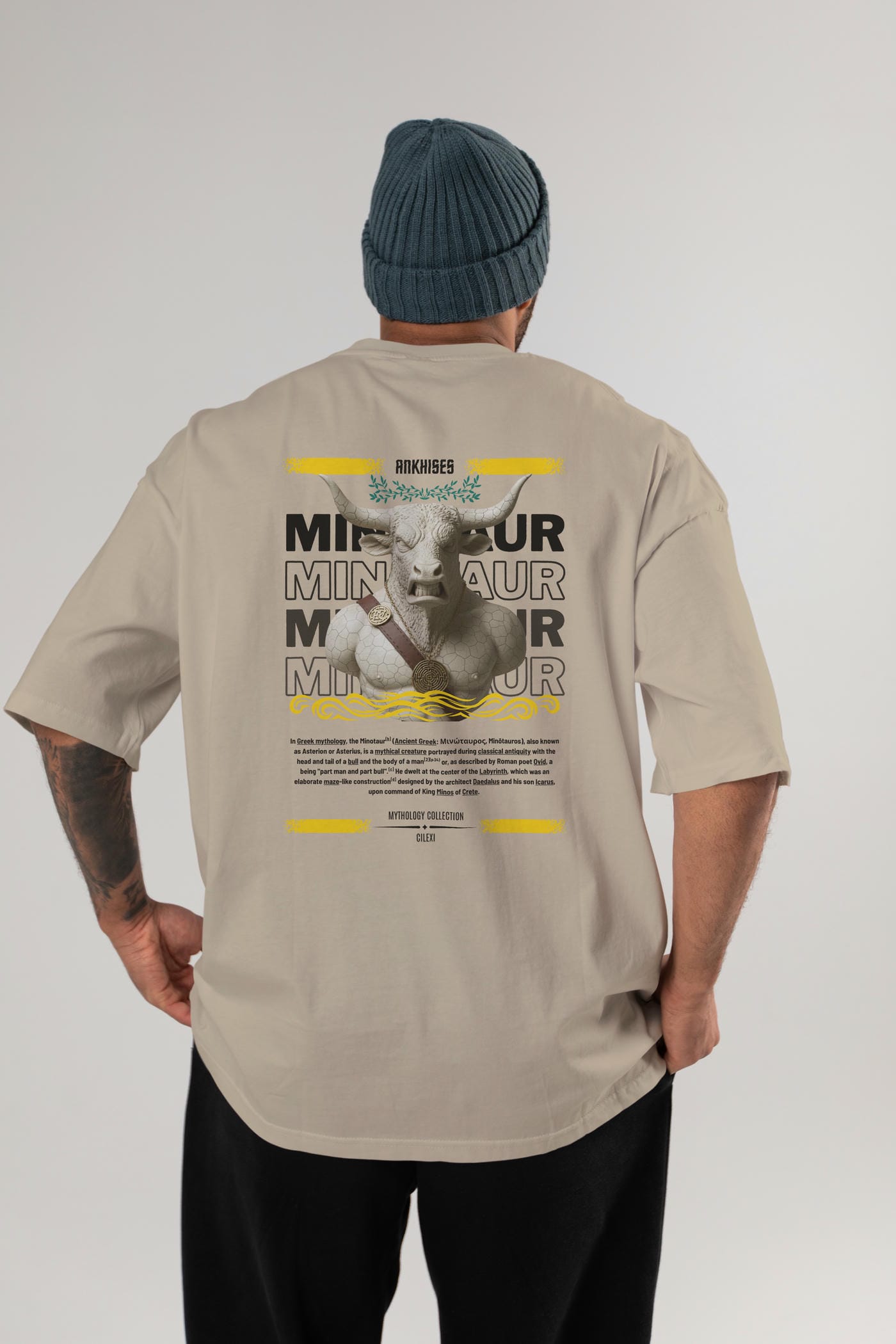 Minotaur 1 Arka Baskılı Oversize t-shirt Erkek Kadın %100 Pamuk Bisiklet Yaka tişort