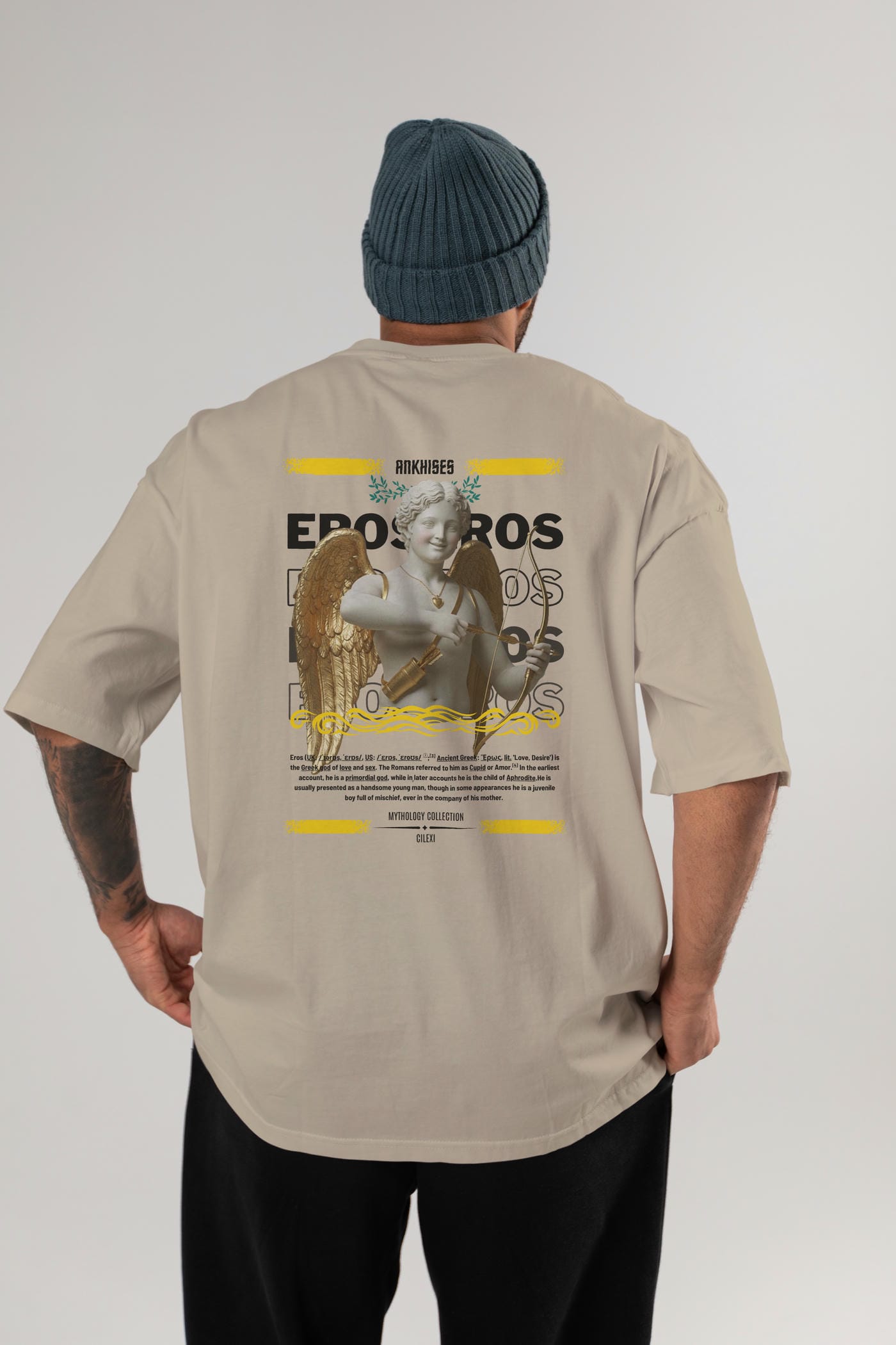 Eros Arka Baskılı Oversize t-shirt Erkek Kadın %100 Pamuk Bisiklet Yaka tişort