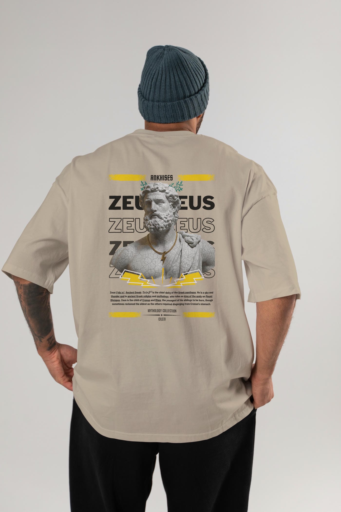 Zeus 3 Arka Baskılı Oversize t-shirt Erkek Kadın %100 Pamuk Bisiklet Yaka tişort