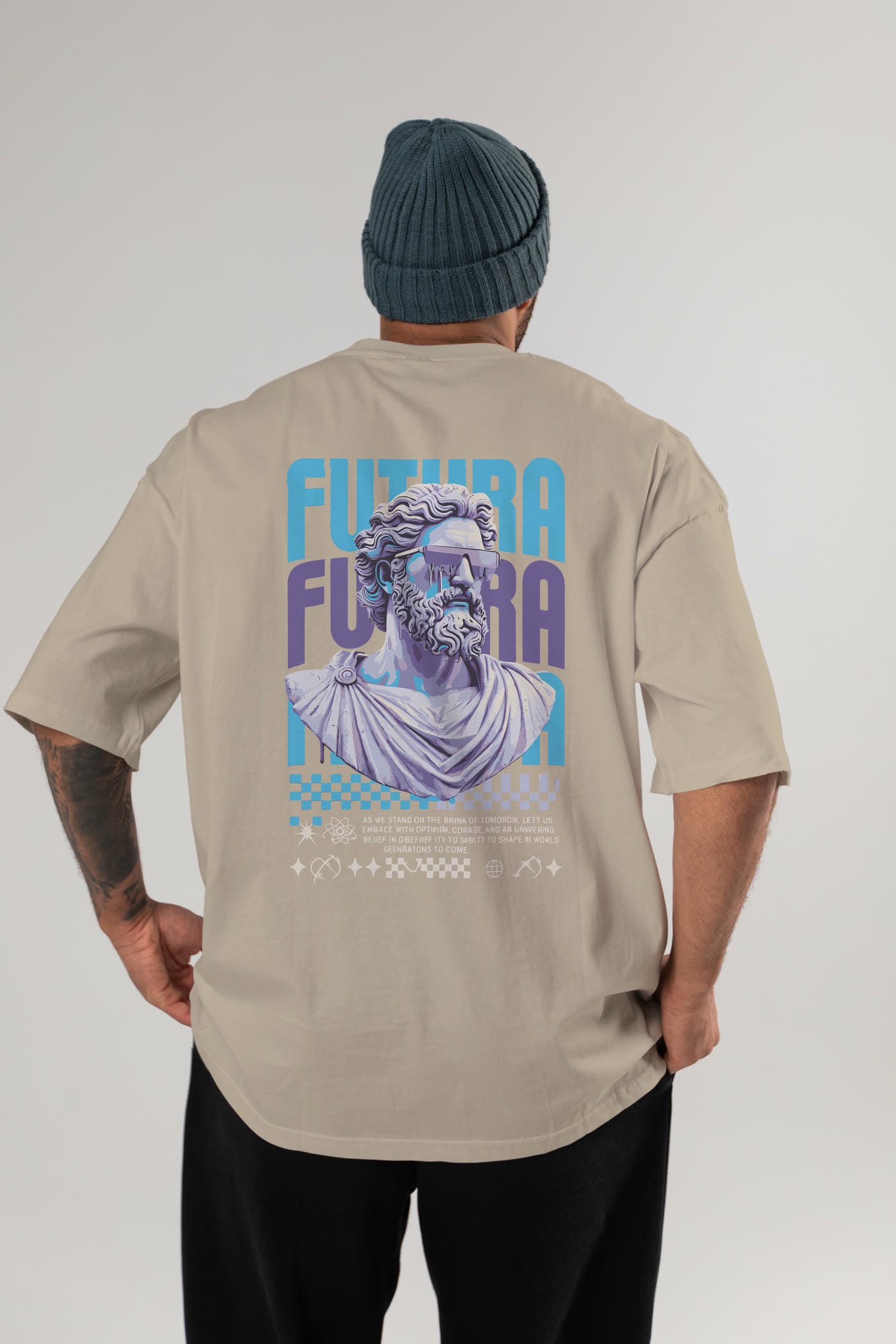 Futura Zeus Arka Baskılı Oversize t-shirt Erkek Kadın %100 Pamuk Bisiklet Yaka tişort