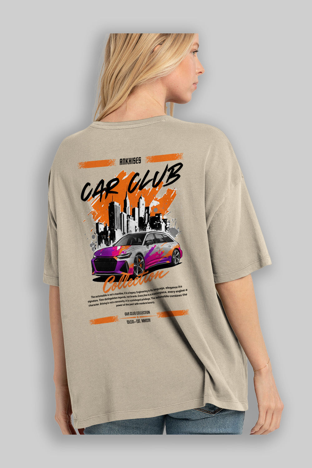 Araba Club Serisi 1 Baskılı Oversize t-shirt Erkek Kadın %100 Pamuk Bisiklet Yaka tişort