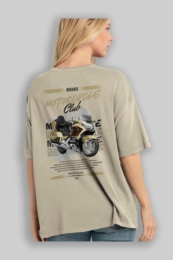 Motosiklet Serisi 28 Arka Baskılı Oversize t-shirt Erkek Kadın %100 Pamuk Bisiklet Yaka tişort