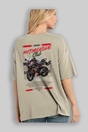 Motosiklet Serisi 17 Arka Baskılı Oversize t-shirt Erkek Kadın %100 Pamuk Bisiklet Yaka tişort