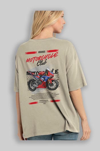 Motosiklet Serisi 25 Arka Baskılı Oversize t-shirt Erkek Kadın %100 Pamuk Bisiklet Yaka tişort