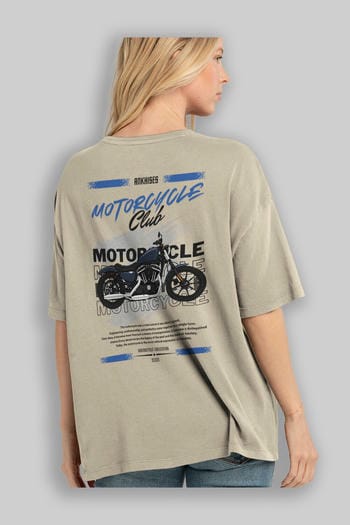 Motosiklet Serisi 30 Arka Baskılı Oversize t-shirt Erkek Kadın %100 Pamuk Bisiklet Yaka tişort