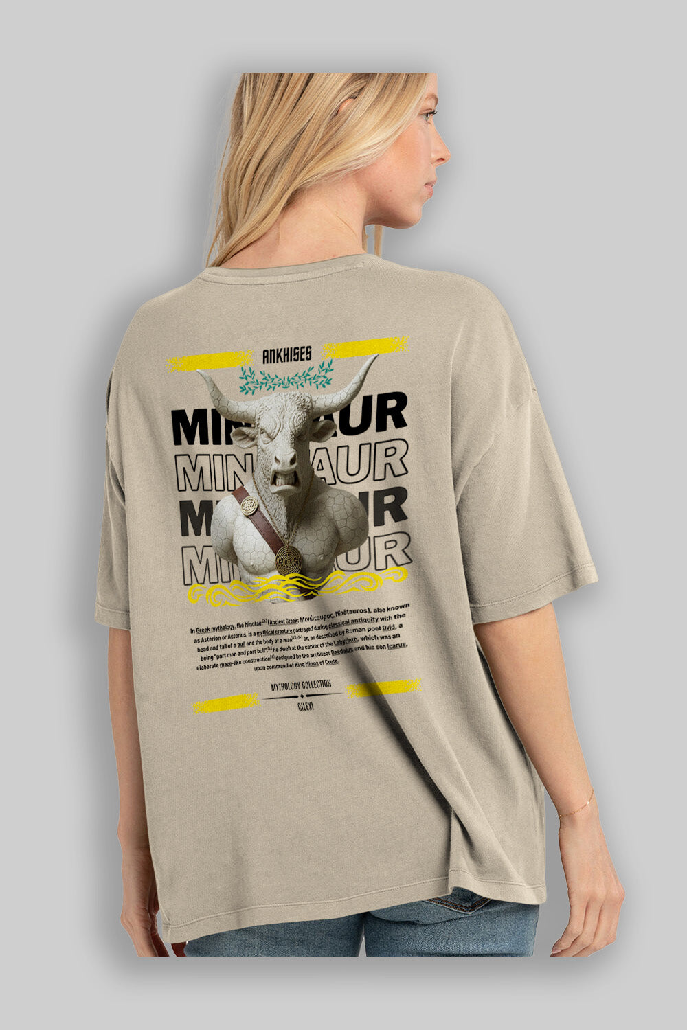 Minotaur 1 Arka Baskılı Oversize t-shirt Erkek Kadın %100 Pamuk Bisiklet Yaka tişort
