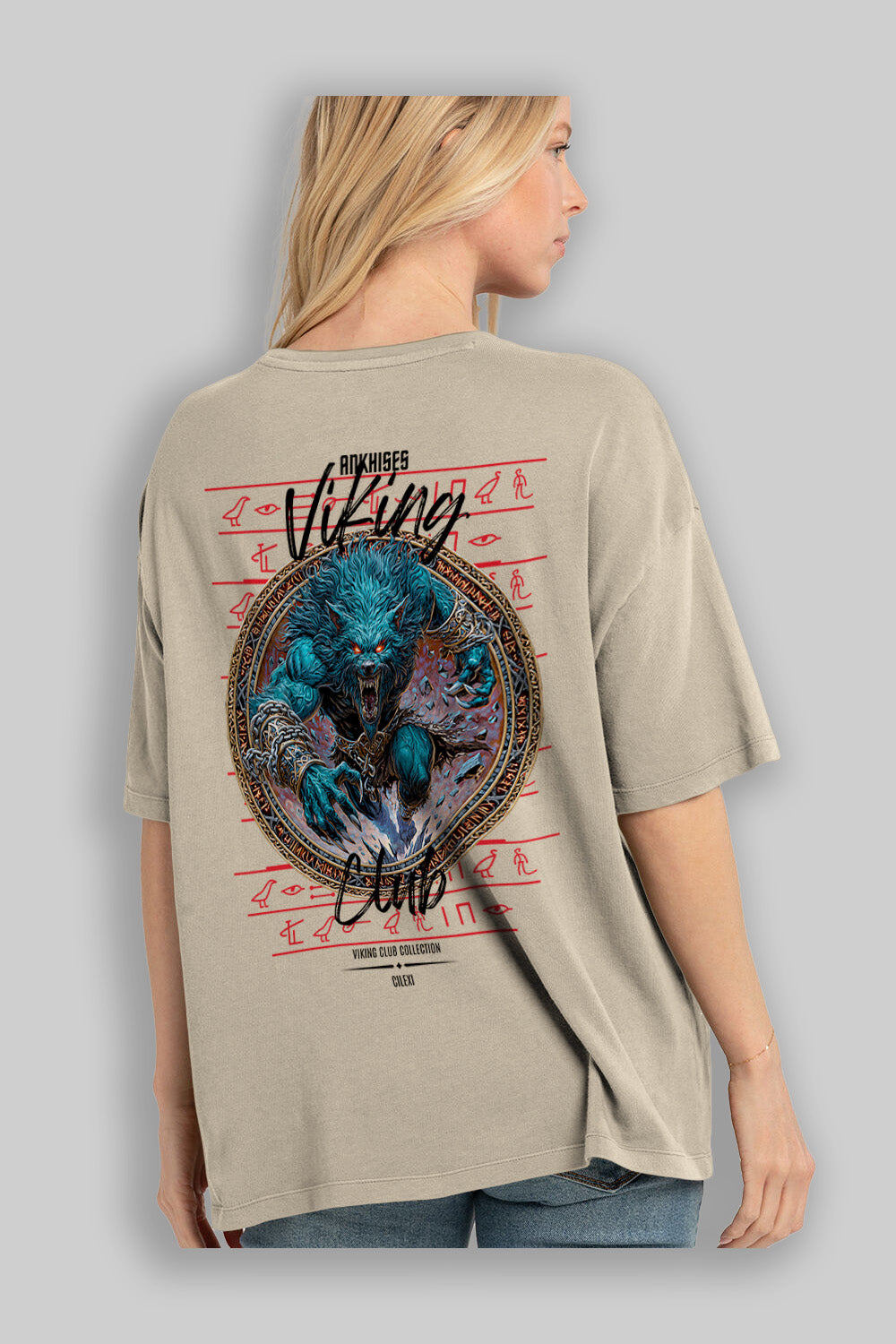 Fenrir Baskılı Oversize t-shirt Erkek Kadın %100 Pamuk Bisiklet Yaka tişort