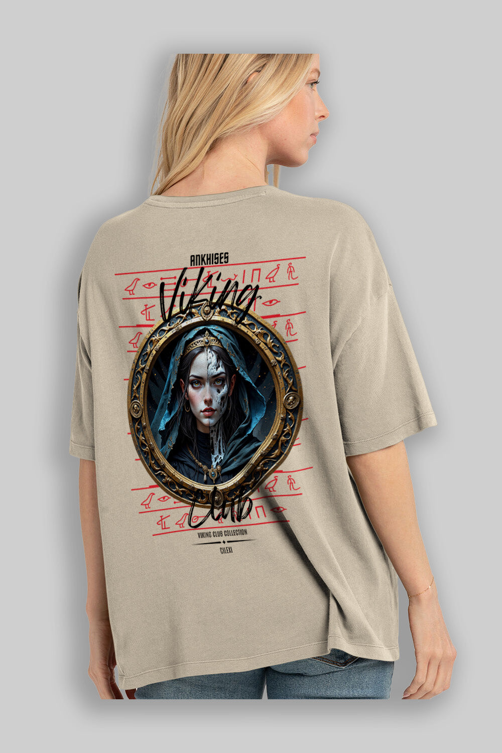 Viking Mitolojisi Serisi 10 Arka Baskılı Oversize t-shirt Erkek Kadın %100 Pamuk Bisiklet Yaka tişort