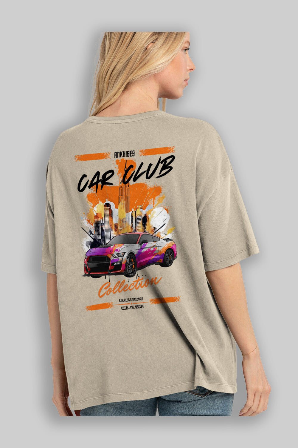 Araba Club Serisi 24 Baskılı Oversize t-shirt Erkek Kadın %100 Pamuk Bisiklet Yaka tişort