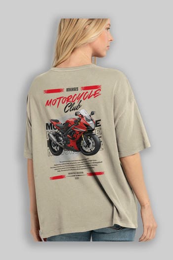Motosiklet Serisi 5 Arka Baskılı Oversize t-shirt Erkek Kadın %100 Pamuk Bisiklet Yaka tişort