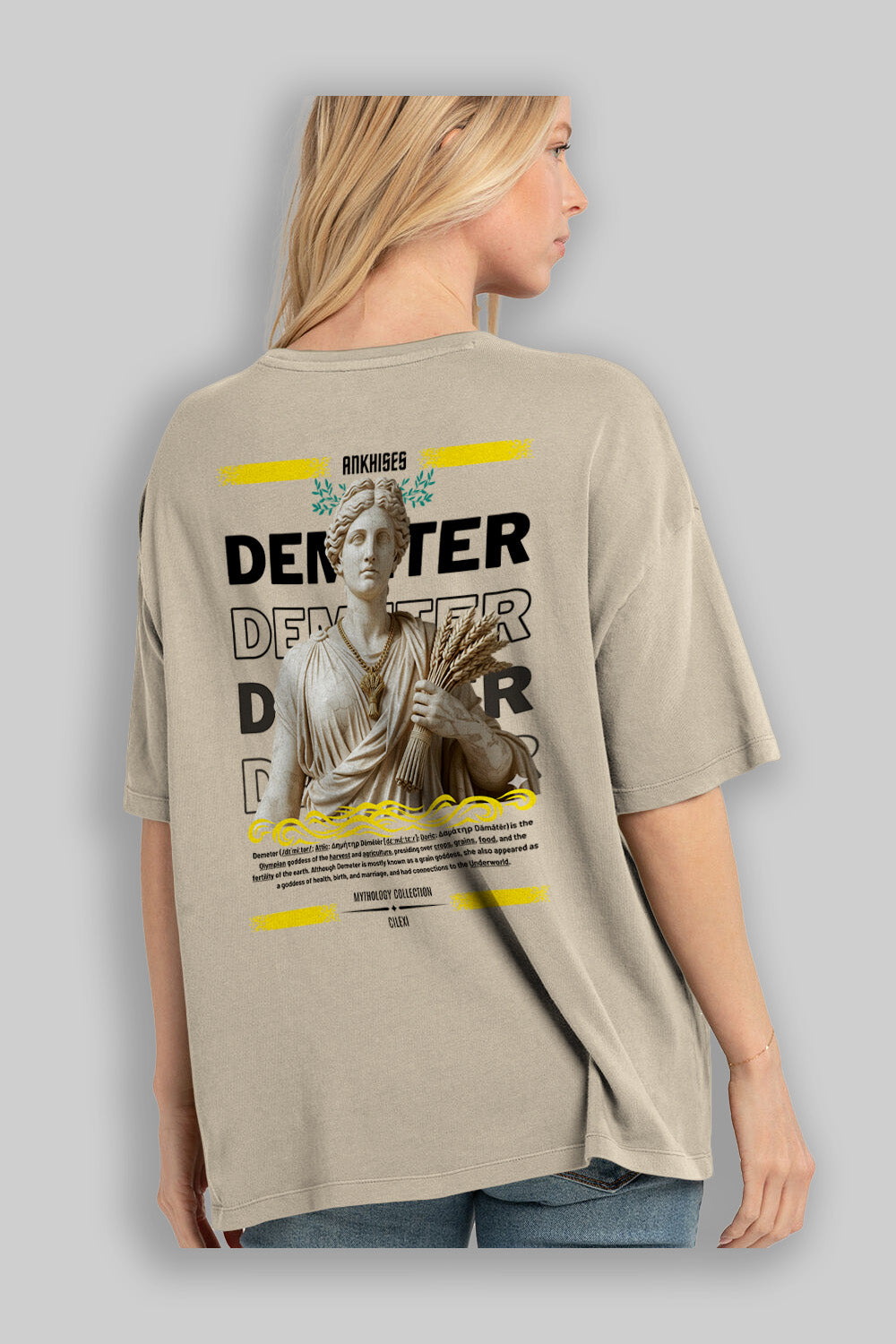 Demeter 1 Arka Baskılı Oversize t-shirt Erkek Kadın %100 Pamuk Bisiklet Yaka tişort