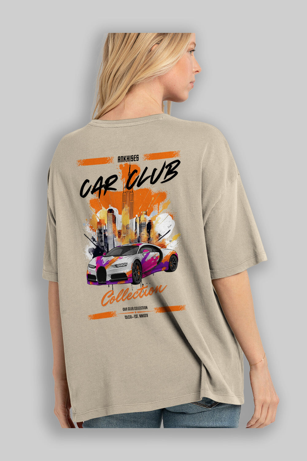 Araba Club Serisi 18 Baskılı Oversize t-shirt Erkek Kadın %100 Pamuk Bisiklet Yaka tişort