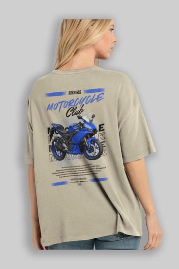 Motosiklet Serisi 33 Arka Baskılı Oversize t-shirt Erkek Kadın %100 Pamuk Bisiklet Yaka tişort