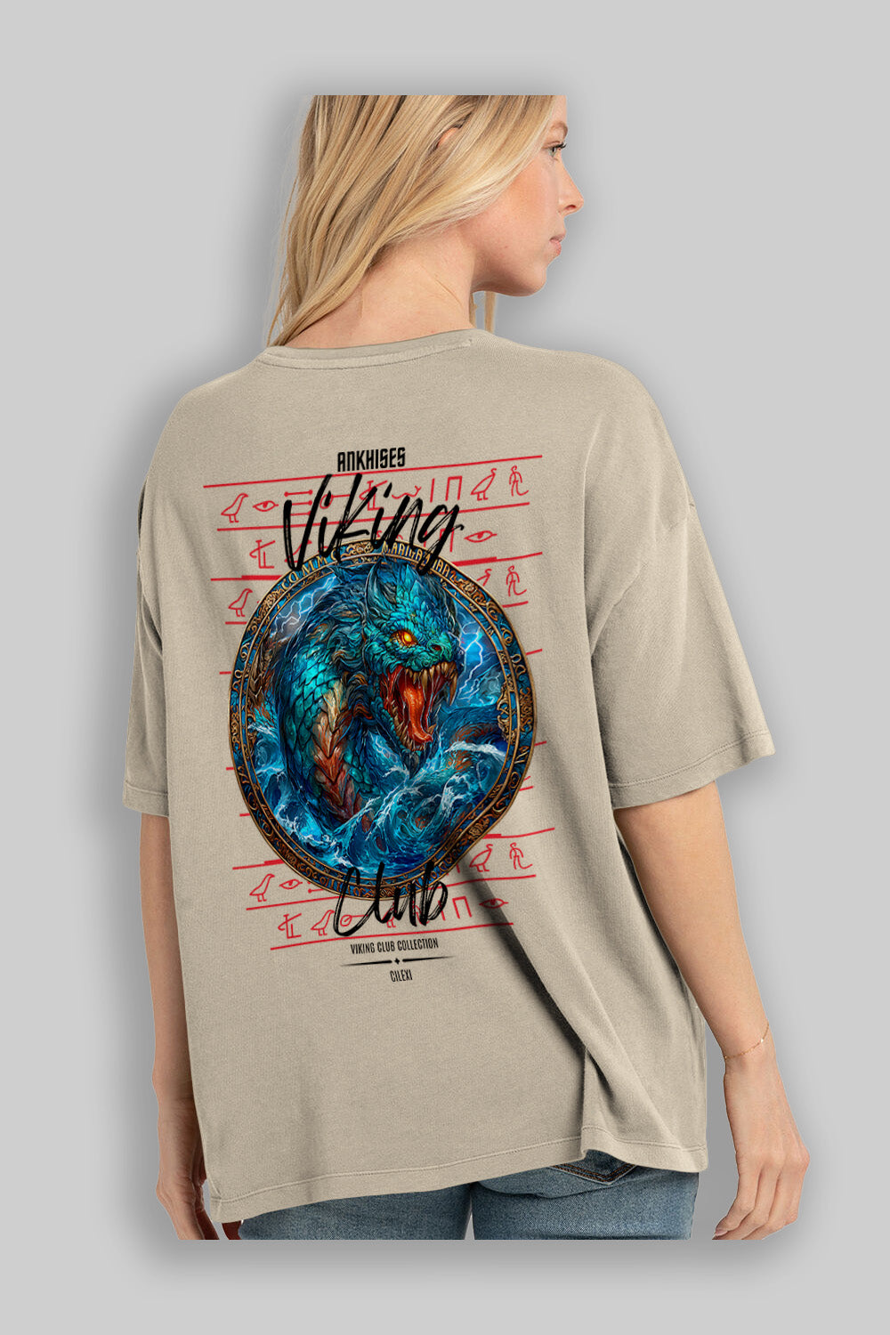 Jörmungandr Baskılı Oversize t-shirt Erkek Kadın %100 Pamuk Bisiklet Yaka tişort
