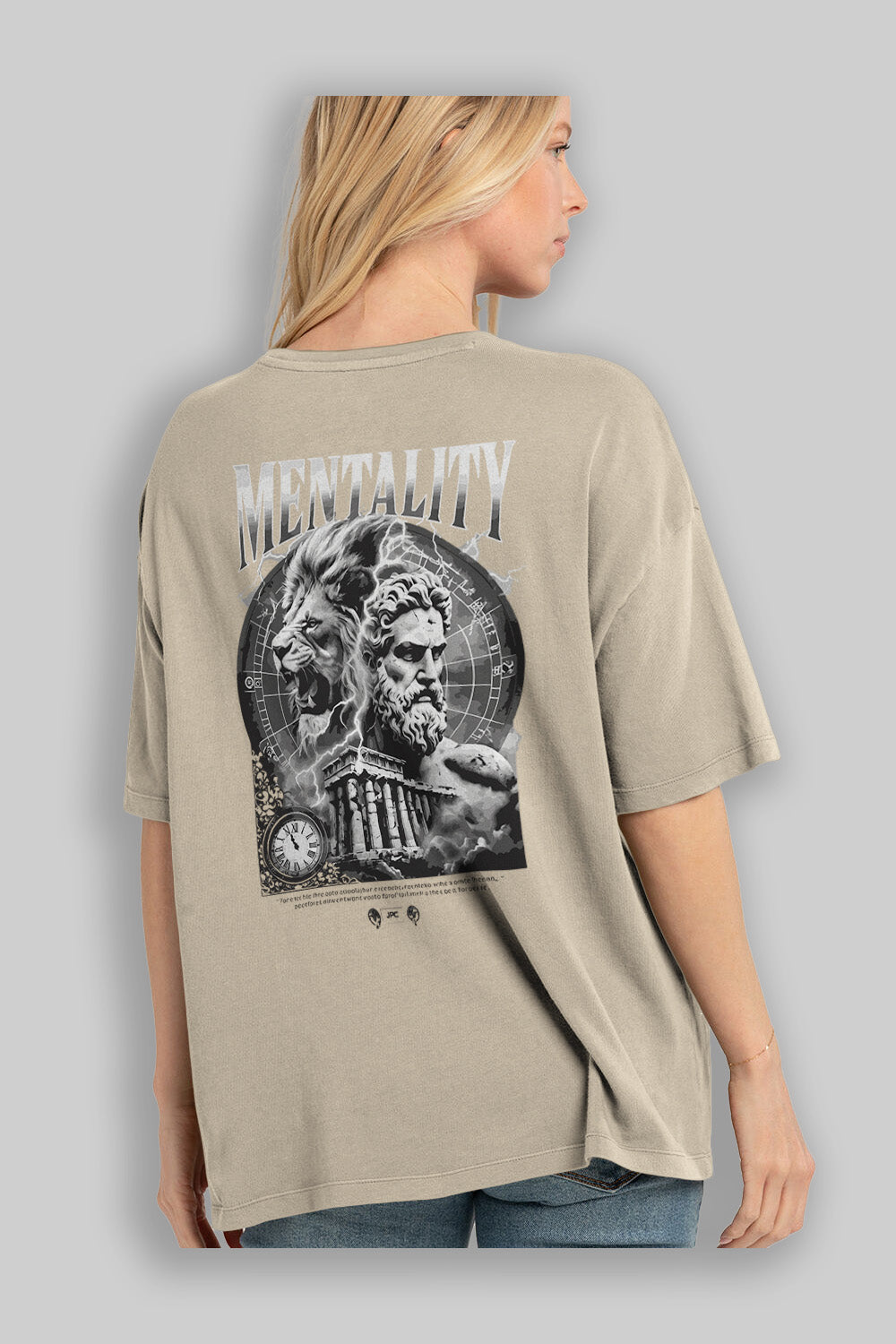 Mentality Zeus Arka Baskılı Oversize t-shirt Erkek Kadın %100 Pamuk Bisiklet Yaka tişort