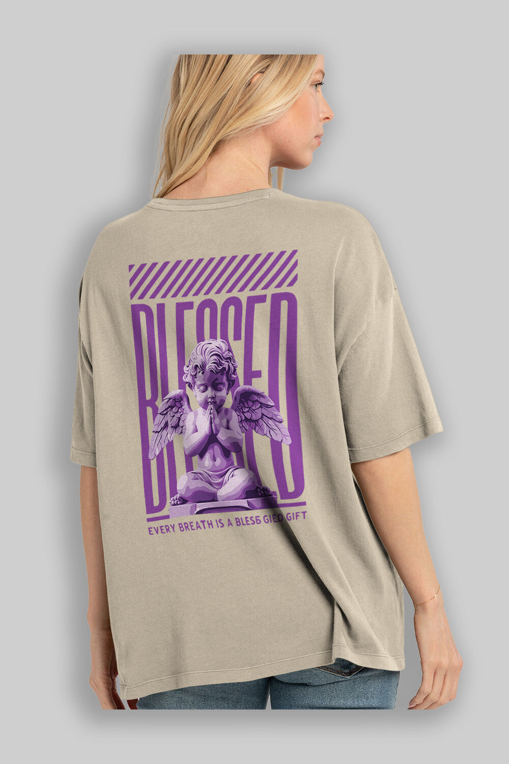 Blessed Arka Baskılı Oversize t-shirt Erkek Kadın %100 Pamuk Bisiklet Yaka tişort