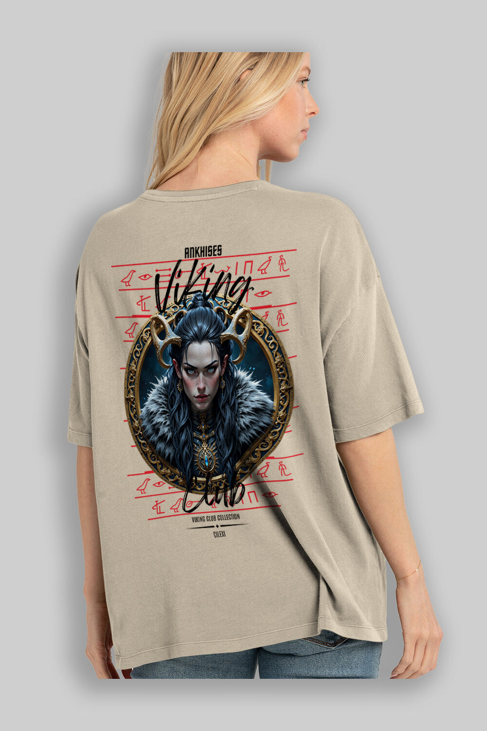 Viking Mitolojisi Serisi 18 Arka Baskılı Oversize t-shirt Erkek Kadın %100 Pamuk Bisiklet Yaka tişort