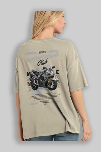 Motosiklet Serisi 9 Arka Baskılı Oversize t-shirt Erkek Kadın %100 Pamuk Bisiklet Yaka tişort