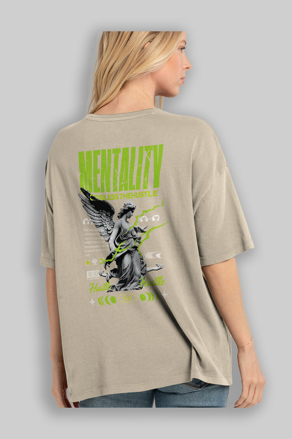 Mentality Arka Baskılı Oversize t-shirt Erkek Kadın %100 Pamuk Bisiklet Yaka tişort