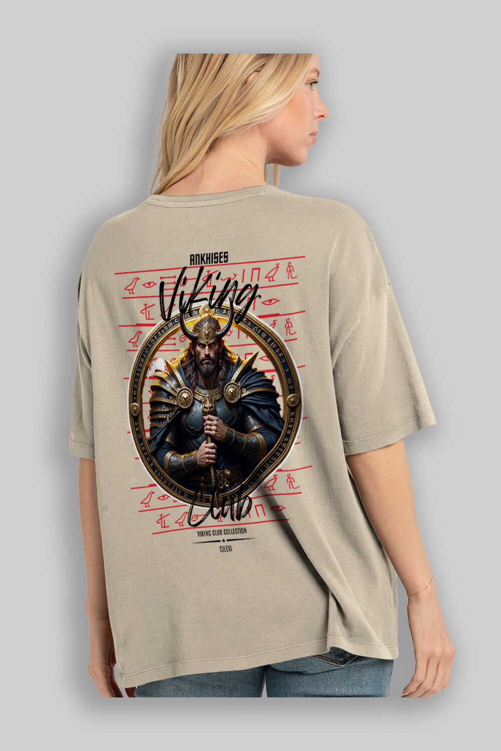 Viking Mitolojisi Serisi 8 Arka Baskılı Oversize t-shirt Erkek Kadın %100 Pamuk Bisiklet Yaka tişort