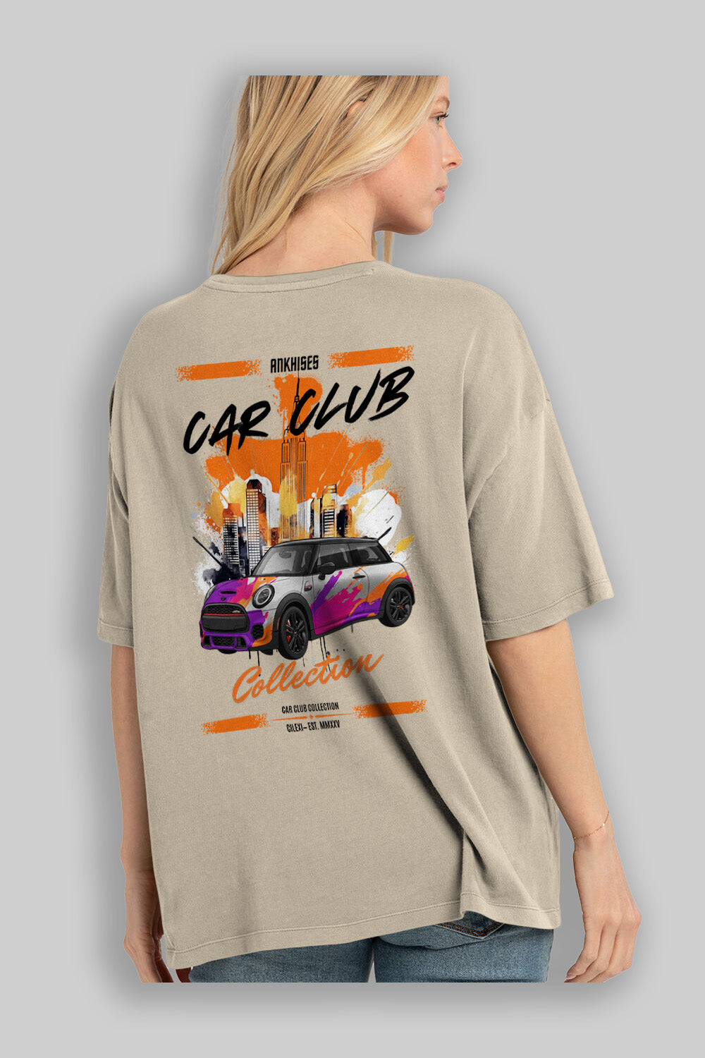 Araba Club Serisi 10 Baskılı Oversize t-shirt Erkek Kadın %100 Pamuk Bisiklet Yaka tişort