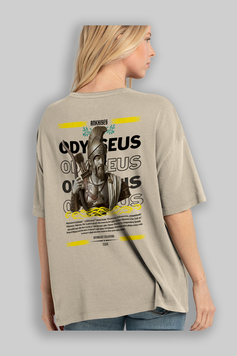 Odysseus 1 Arka Baskılı Oversize t-shirt Erkek Kadın %100 Pamuk Bisiklet Yaka tişort