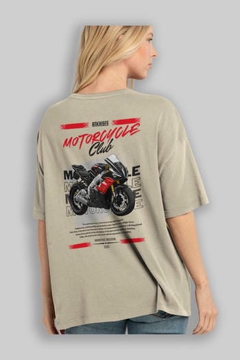 Motosiklet Serisi 8 Arka Baskılı Oversize t-shirt Erkek Kadın %100 Pamuk Bisiklet Yaka tişort