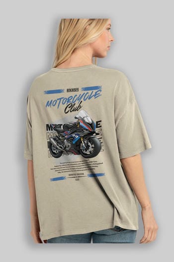 Motosiklet Serisi 1 Arka Baskılı Oversize t-shirt Erkek Kadın %100 Pamuk Bisiklet Yaka tişort