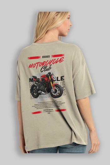 Motosiklet Serisi 26 Arka Baskılı Oversize t-shirt Erkek Kadın %100 Pamuk Bisiklet Yaka tişort