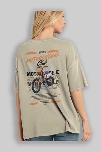 Motosiklet Serisi 19 Arka Baskılı Oversize t-shirt Erkek Kadın %100 Pamuk Bisiklet Yaka tişort