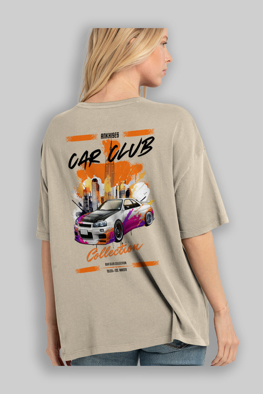 Araba Club Serisi 30 Baskılı Oversize t-shirt Erkek Kadın %100 Pamuk Bisiklet Yaka tişort