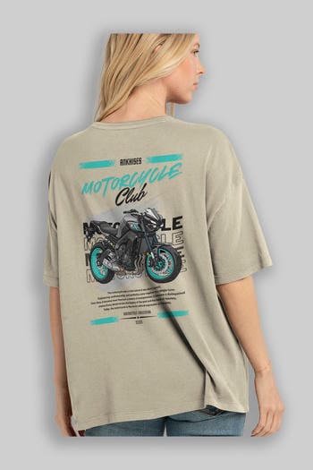 Motosiklet Serisi 21 Arka Baskılı Oversize t-shirt Erkek Kadın %100 Pamuk Bisiklet Yaka tişort