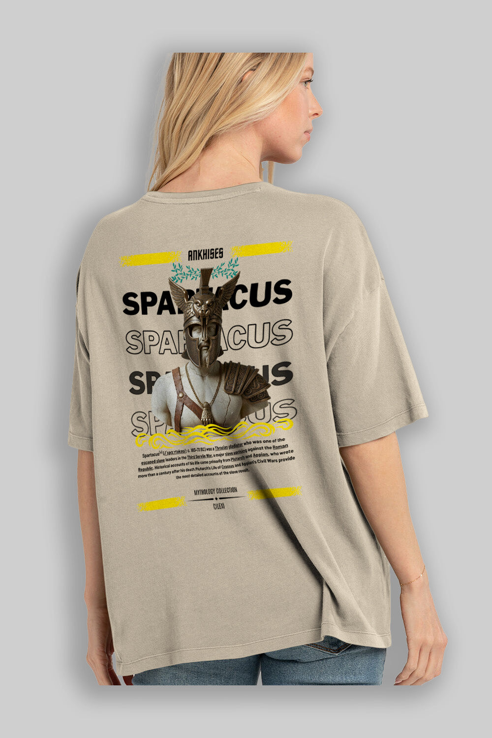 Spartacus 1 Arka Baskılı Oversize t-shirt Erkek Kadın %100 Pamuk Bisiklet Yaka tişort