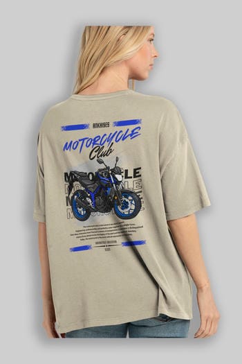 Motosiklet Serisi 22 Arka Baskılı Oversize t-shirt Erkek Kadın %100 Pamuk Bisiklet Yaka tişort