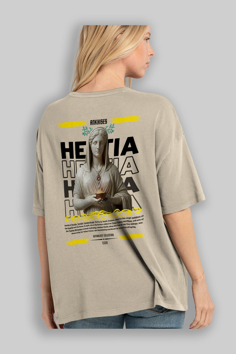 Hestia 1 Arka Baskılı Oversize t-shirt Erkek Kadın %100 Pamuk Bisiklet Yaka tişort