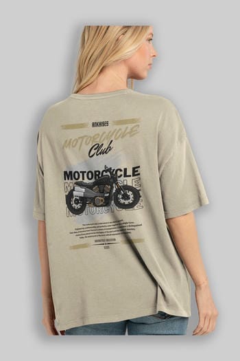 Motosiklet Serisi 29 Arka Baskılı Oversize t-shirt Erkek Kadın %100 Pamuk Bisiklet Yaka tişort