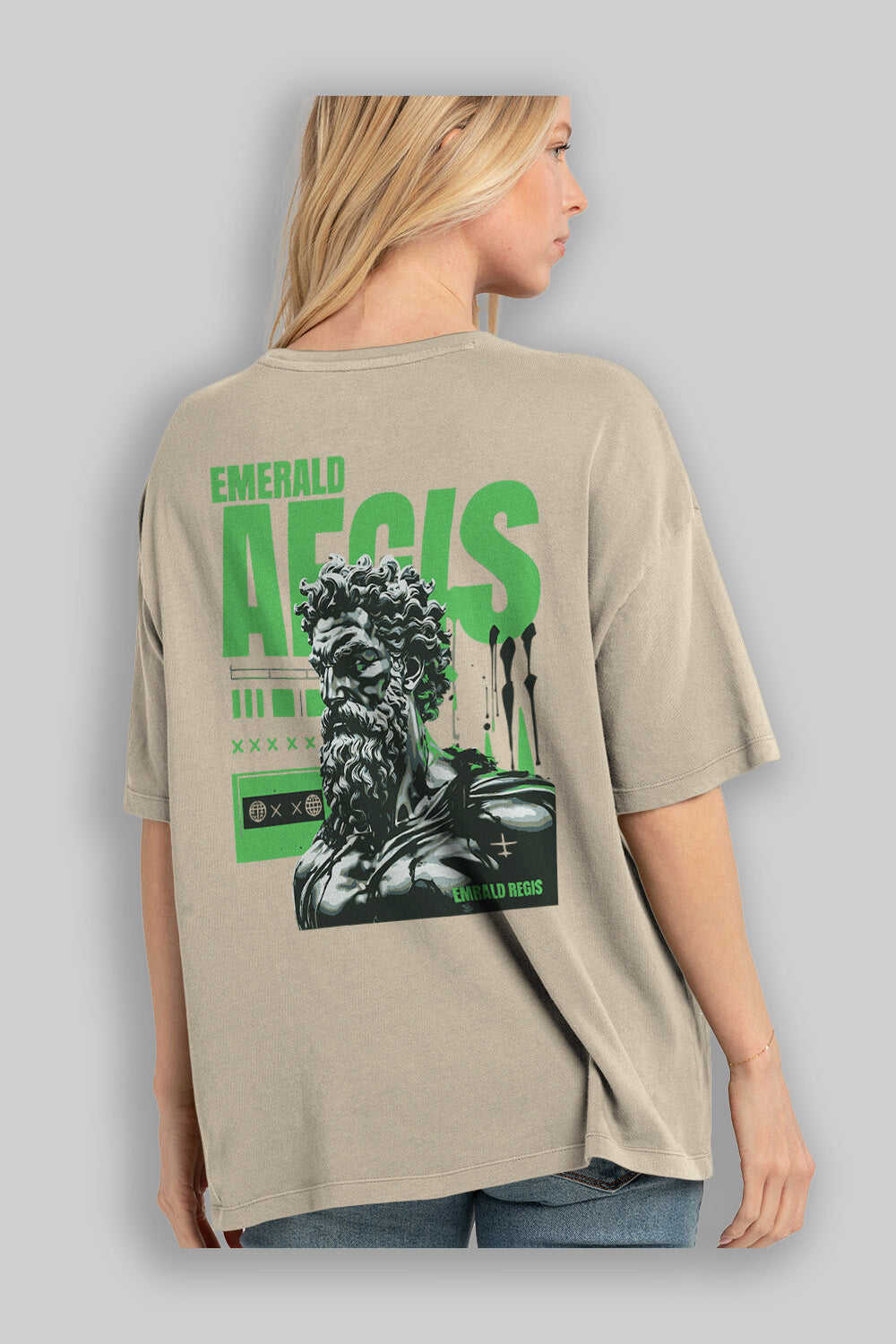 Emrald Regis Arka Baskılı Oversize t-shirt Erkek Kadın %100 Pamuk Bisiklet Yaka tişort