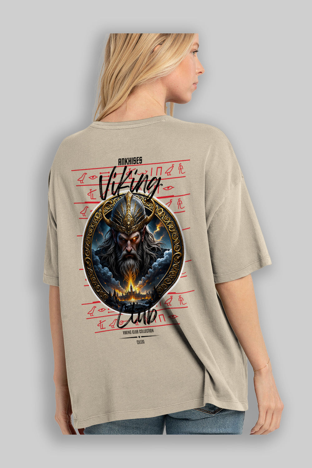 Odin 2 Arka Baskılı Oversize t-shirt Erkek Kadın %100 Pamuk Bisiklet Yaka tişort