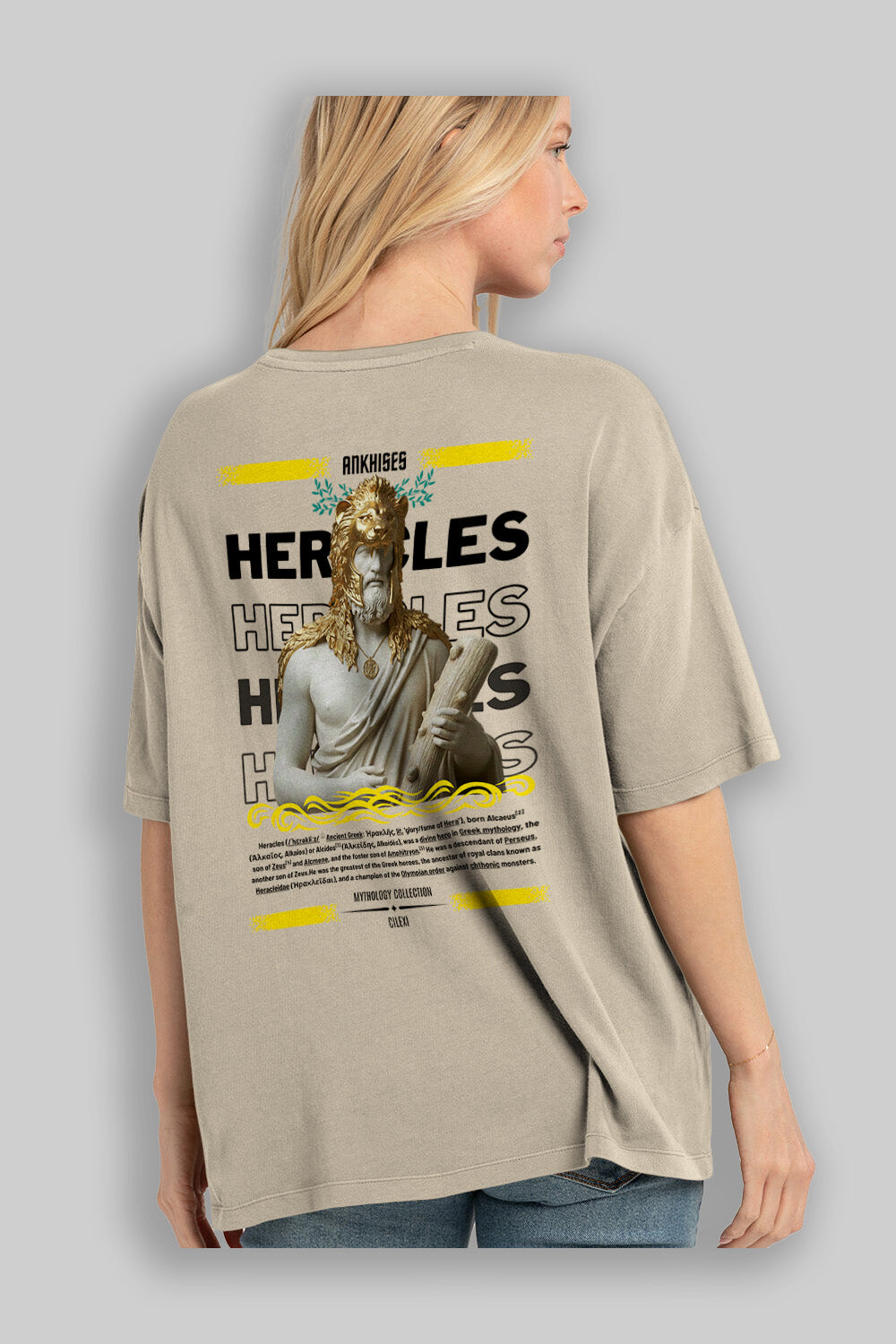 Heracles 1 Arka Baskılı Oversize t-shirt Erkek Kadın %100 Pamuk Bisiklet Yaka tişort