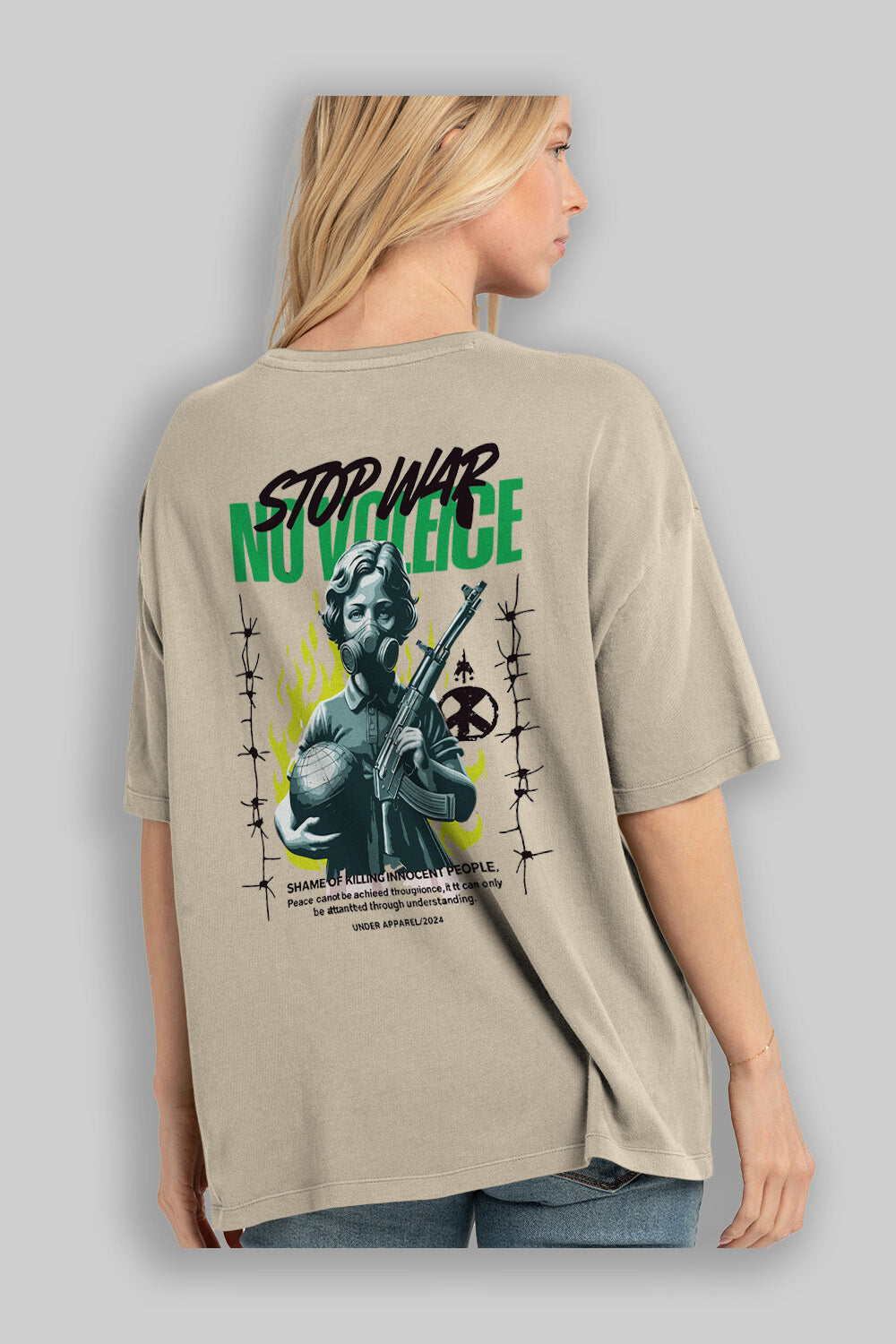 Stop War Arka Baskılı Oversize t-shirt Erkek Kadın %100 Pamuk Bisiklet Yaka tişort